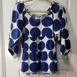 Michelle McDowell Blue Polka Dot Tiered Blouse Large